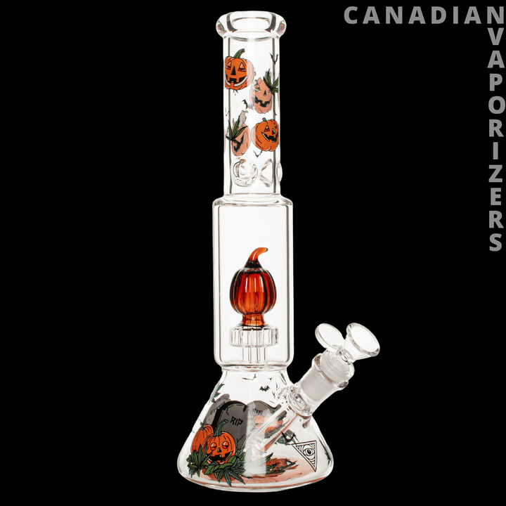 Red Eye Glass 12" Dual Chamber Jack - O - Lantern Water Pipe - Canadian Vaporizers