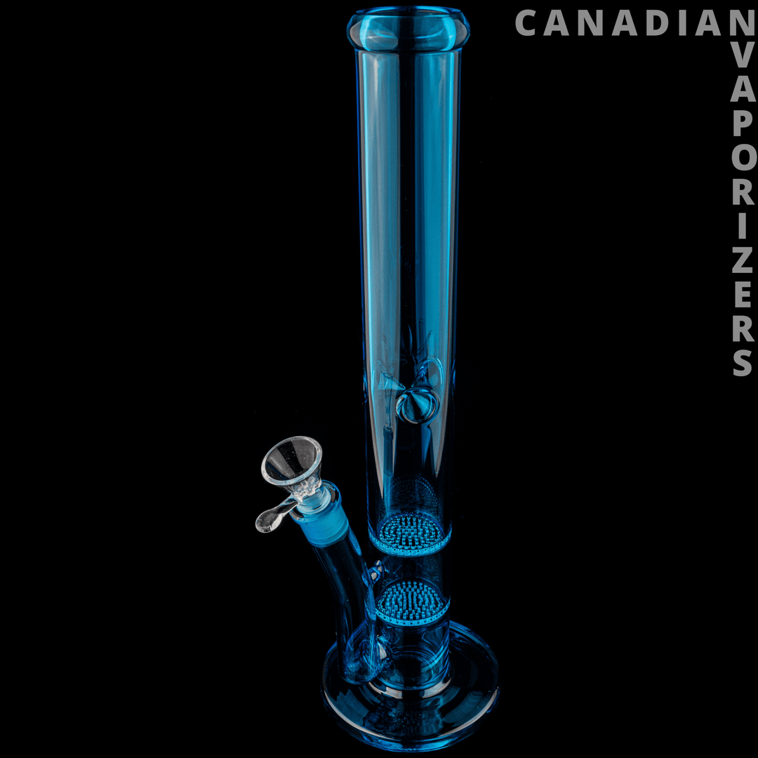 Blue 17" Day Glow Stemless Tube With Dual Honeycomb Percs - Canadian Vaporizers