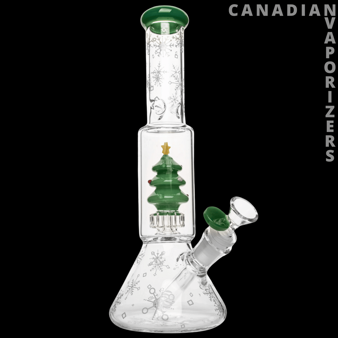 Red Eye Glass 12" Christmas Tree Dual Chamber Beaker Base Water Pipe - Canadian Vaporizers